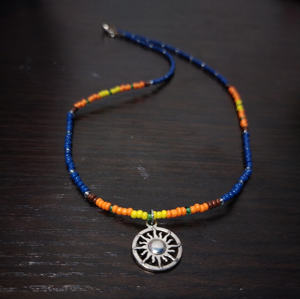 Sun charm seedbead necklace
